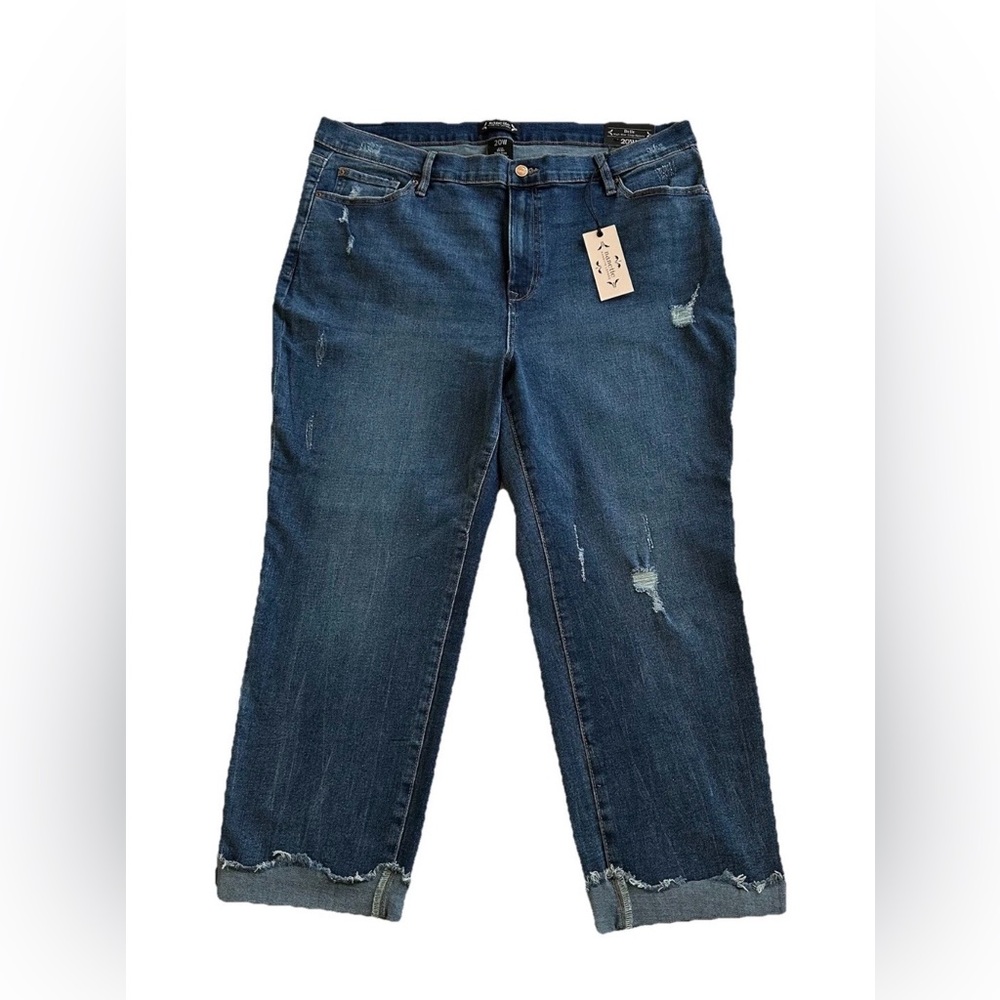 Nanette High Waist Cropped Denim Jeans-Belle 20W-Y2K Distressed Raw Hem Comfy